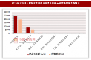 2015年按行业分我国批发业连锁零售企业商品销售额及零售额统计