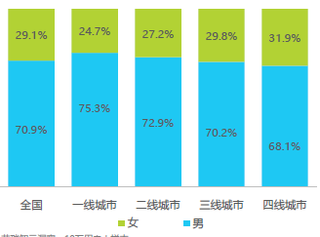 2017年中国网络婚恋移动端用户各级别城市性别占比分布【图】